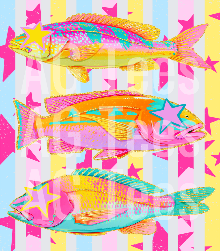 Three fish striped background