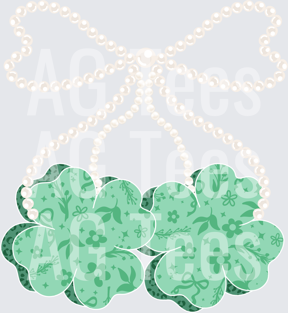 Clover cherries pearl bow white outline