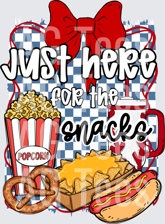 Just here for the snacks black writing