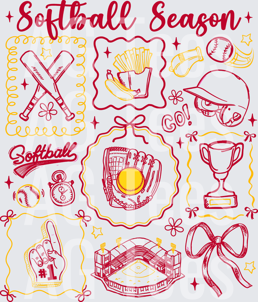 Softball Season Doodles Red Yellow