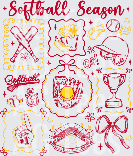 Softball Season Doodles Red Yellow