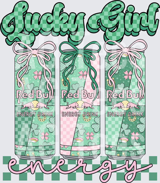 Lucky girl energy Red Bull checkered