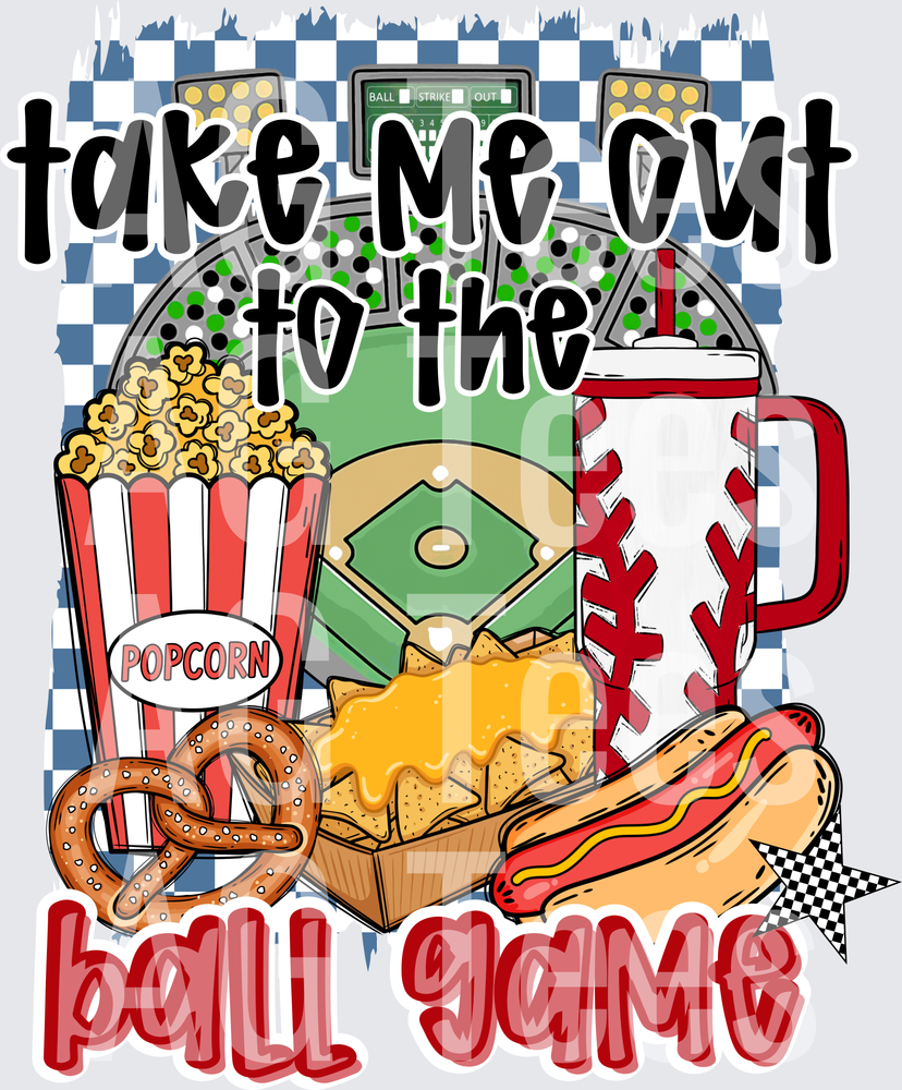 Take me out to the ball game blue checkered background