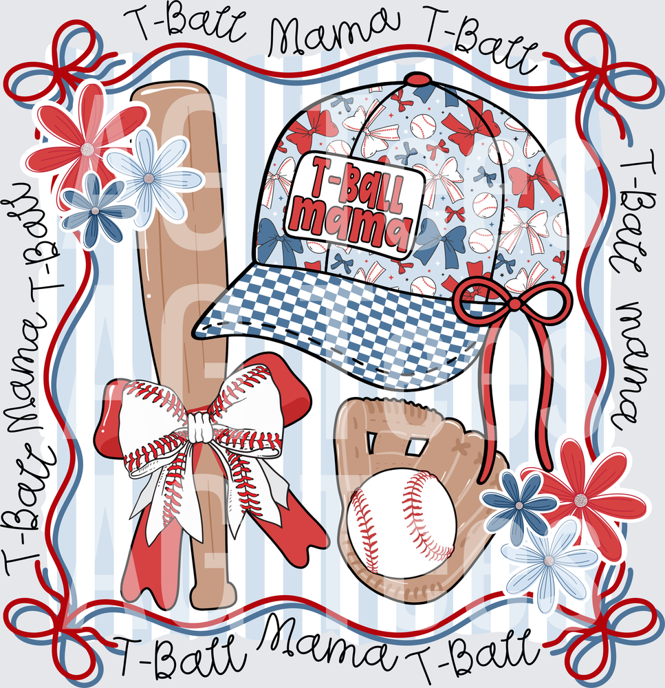T-ball mama hat collage with words