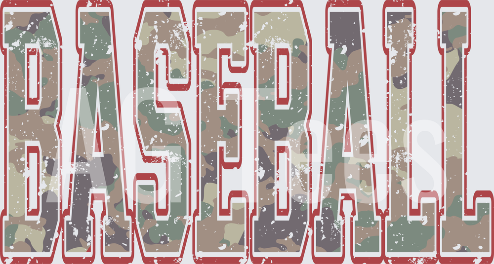 Vintage distressed camo baseball red outline