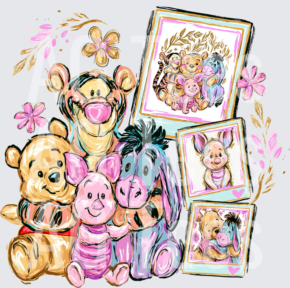 Pooh Friends Floral Polaroid Frames